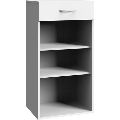 Etagère de rangement avec 1 tiroir et 2 tablettes en mélamine coloris blanc - longueur 40 x hauteur 98 x profondeur 40 cm