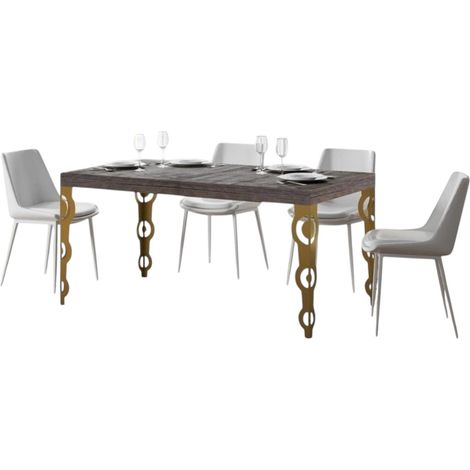 Table rectangulaire extensible orientale 6 à 10 personnes L 130 à 234cm bois foncé et pieds métal doré Kazay (1/5)