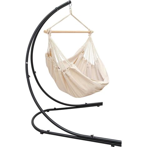 XXL Hängesessel mit Gestell Hängestuhl für 2 Doppel Hängesitz Hängeliege Beige