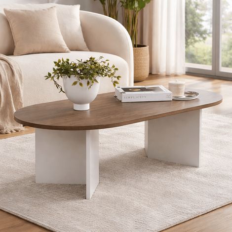 Couchtisch Walnussweißes Melamin Bogenform Koda 119x60 cm