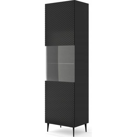 Vitrine avec étagères sur pied Noir mat 60x42x217 RAVI C DIAMANT Pied Cadré noir
