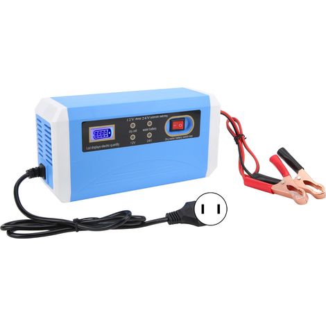 Chargeur de batterie de voiture 12 V/24 V haute efficacité avec écran LCD intelligent et commutation automatique par impulsions, compatible avec les batteries de 10 Ah à 200 Ah (110-240 V). (1/5)