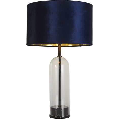 Lampada da tavolo Oxford - Vetro, metallo nero, marmo e paralume blu navy (1/5)