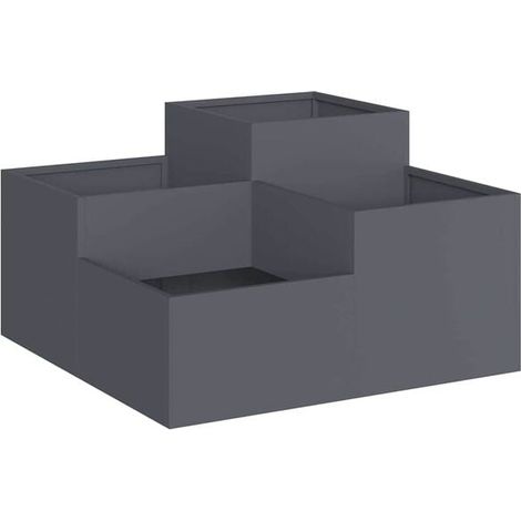 Pot de fleurs de jardin couleur anthracite, 80 x 80 x 48 cm, acier.