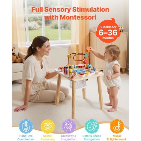 Table Activité Montessori Bébé 6 Mois et Plus Table Apprentissage Montessori Bébé en Bois pour Éveil Développer Coordination Sens d… (1/5)