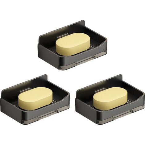 Porte-savon mural 3 pièces avec bac égouttoir, robuste et durable, multifonctionnel et facile à installer, pouvant également accueillir des rasoirs. Accessoire de rangement pour salle de bain - noir (1/2)