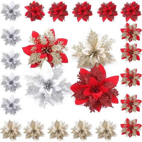 24 poinsettias artificiels à paillettes-Online Store (1/5)