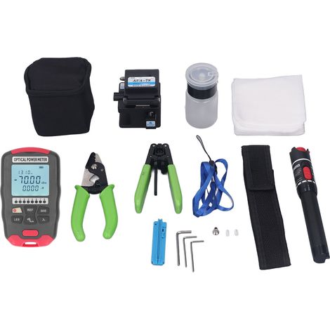 Kit de raccordement à froid fibre optique, stylo lumière rouge 50km, mini puissancemètre optique AUA-D7, cliveuse fibre AUA-7S, ensemble FTTH (puissancemètre et stylo rouge livrés sans piles). (1/5)