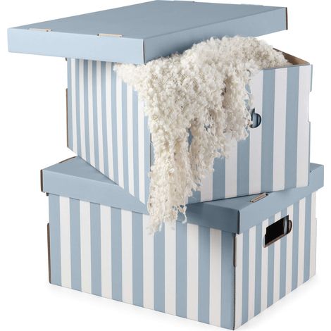 Lot 2 boîtes de rangement à rayures - COMPACTOR - 40x31x21 cm - Bleu rayé