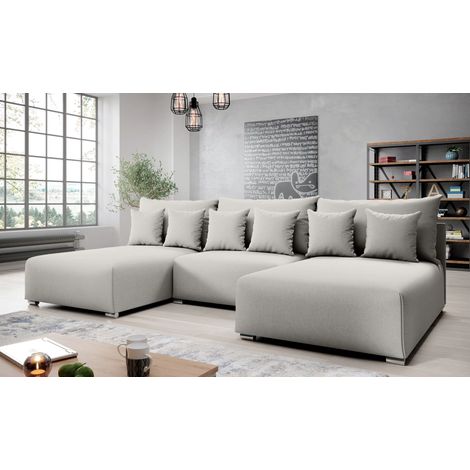 AX LIVING Ecksofa mit Schlaffunktion Ederra U 300 cm breit – hellgrau Stoff