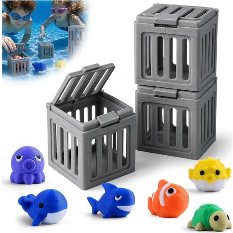 Jouets de PlongéE pour Piscine Enfants 3 PièCes Ensemble Flottants avec Animaux Et Cage sous -Marine Jeu Aquatique Interactif Natation Amusante pour Baignoire éTé Et Jeux ExtéRieurs (1/5)