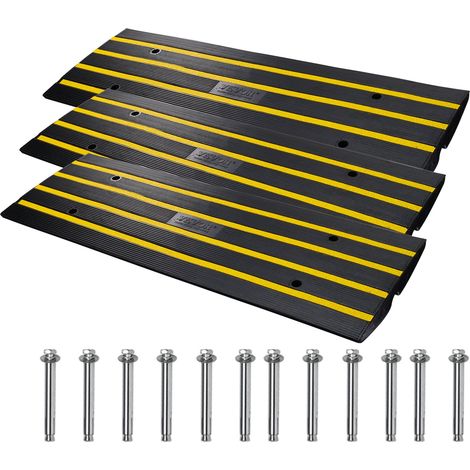Rampe de Seuil Hauteur 6,5 cm 3PCS Rampes Trottoir Caoutchouc Capacité Charge 15 T Rampe Accès Fauteuil Roulant Antidérapante Extensible pour Quai Chargement Garage Entrée Porte 122x40,5x6,5 cm (1/5)