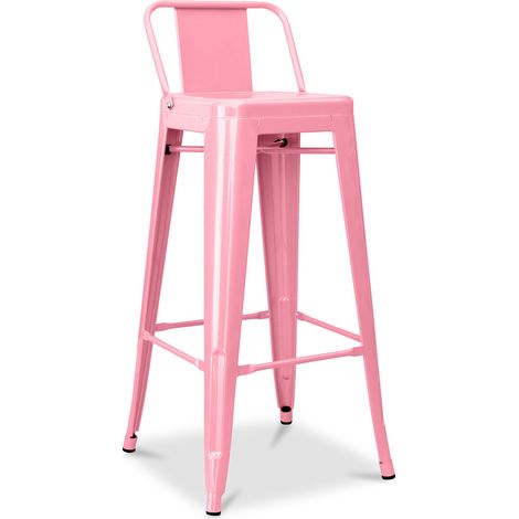 Bar Stool with Backrest - Industrial Design - 76cm - New Edition - Stylix Pink (1/5)