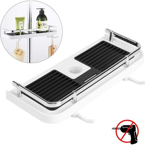 Sans perçage : étagère de douche, panier à savon pour barre de douche, hauteur réglable.