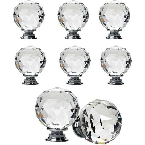 Set aus 8 transparenten Kristall-Schubladenknöpfen, 30 mm Durchmesser, für Türen und Möbel (40 mm). (1/4)