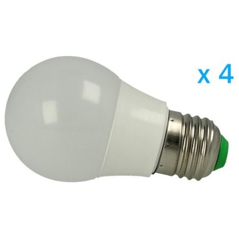 4 PZ Lampade Led E27 Bulbo 3W=30W Bianco Caldo Diametro 50mm Altezza 94mm