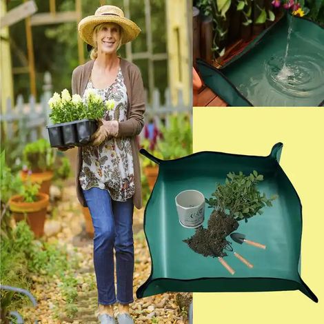 Leather Plant Potting Mat Waterproof Transplanting Gardening Mat Portable Indoor Succulent Potting Mat(60x30cm, Green) (1/3)