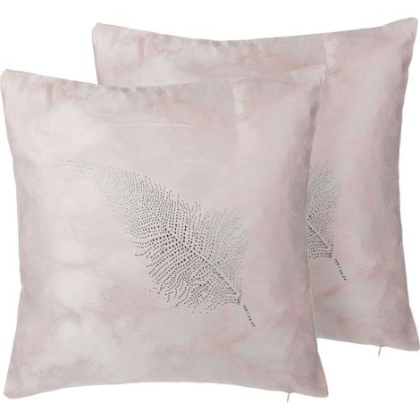 Set of 2 Decorative Cushions SILENE 45 x 45 cm Pink Plant Pattern