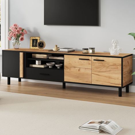 Meuble tv 180x32,5x50 cm avec 3 caissons et 1 tiroir, 5 pieds, meuble bas pour écran jusqu’à 80 pouces (1/5)