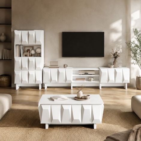 Set mobili soggiorno 3 pezzi bianco in truciolare con contenitori 3D - CHICFURN (1/5)