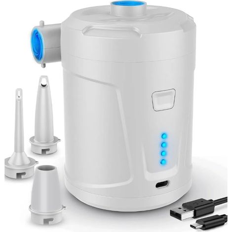 Pompe à air électrique avec 3 embouts, batterie rechargeable 5202 mAh, pour le camping, les matelas gonflables, les bateaux et les bouées. (1/5)