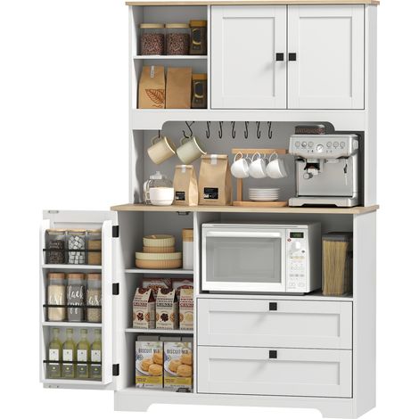 HOMCOM Mobile Dispensa con 3 Armadietti, 2 Cassetti e Vani Aperti 100x40x62cm (1/5)