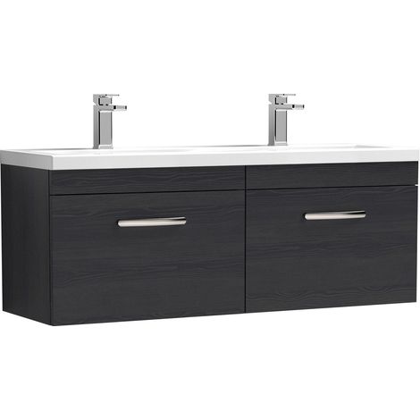 Millwich Contemporary 2 Drawer Wall Hung Vanity Unit with Basin, Charcoal Black, 1200mm
