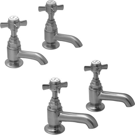 Francis Pegler Sequel Basin & Bath Taps Set in Brushed Nickel Finish Cross Head (1/5)