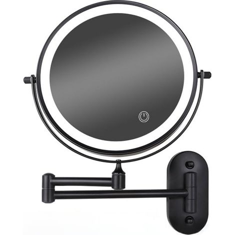 Espejo de maquillaje LED de 8 pulgadas para montaje en pared, regulable, de doble cara, con aumento de 5x (negro) (1/4)