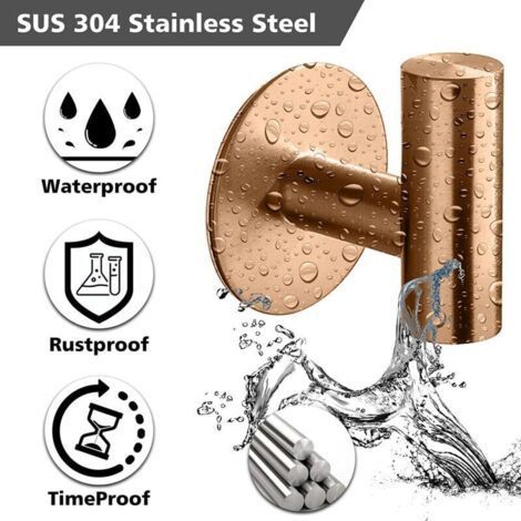 (Rose Gold) 2 Pack Self Adhesive Wall Hooks for Bathroom, Kitchen Towel Hooks, No Drilling Picture Hooks, Self Adhesive Bath Towel Hooks, Steel (1/3)
