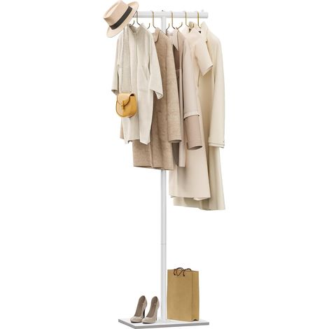 Métal Portant à Vêtements, Type T Moderne Multifonctionnel Porte Manteau, Portemanteau sur Pieds avec Dalles de roche lourdes, 175 cm,Blanc (1/5)