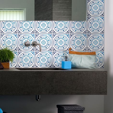 Sticker Mural Carrelage adhésif Cuisine Salle de Bain - 24 STICKERS CARREAUX DE CIMENT DELFT ROTTERDAM - 24stickers10x10cm (1/5)