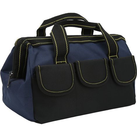 13-Zoll-Werkzeugtasche, wasserdichte Multifunktionstasche mit breiter Öffnung aus Oxford-Gewebe für Heimwerkerbedarf, Schwarz/Blau (1/5)