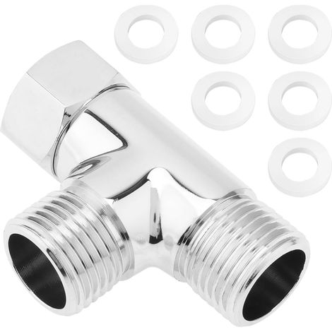 APEX Adaptateur en T, té en acier inoxydable (Ø 20 mm), avec 6 rondelles, inverseur de douche en T en acier inoxydable. (1/5)