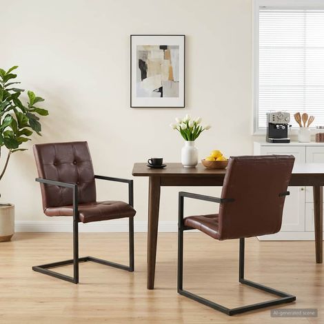 vidaXL Chaises à manger cantilever lot de 2 marron cuir véritable (1/5)