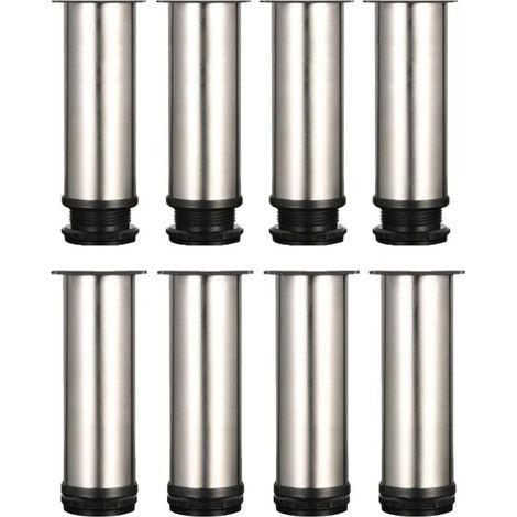 Juego de 8 patas para muebles, patas ajustables de 15 cm, patas de metal para mesa, cama y sofá, altura total de 150 mm a 165 mm, acero inoxidable cepillado. (1/3)
