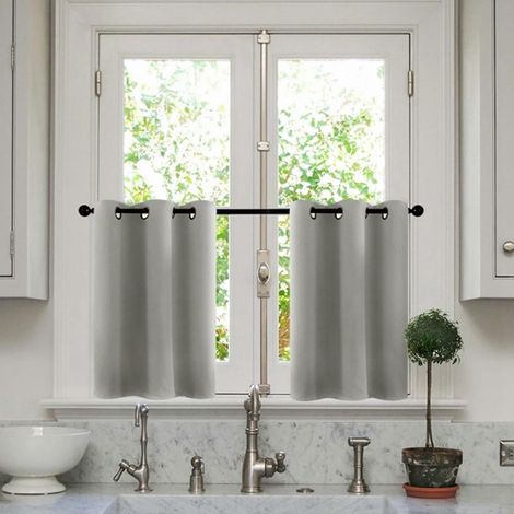 Voilage occultant à passants pour petite fenêtre, rideaux courts anti-lumière pour sous-sol, doubles panneaux café, 2 pièces, 86 cm x 91 cm chaque. (1/4)