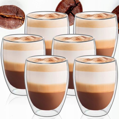6x THERMOGLAS FÜR KAFFEE LATTE TEE MIT DOPPELBODEM 350ml GESCHENK (1/5)