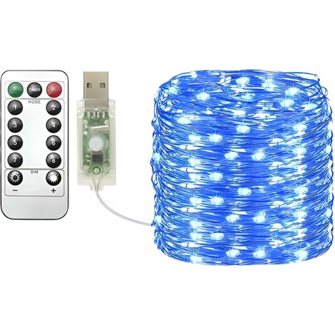 Guirlande LED USB 20m Bleu - 200 LEDs avec Télécommande, 8 Modes, Minuterie, Intensité Variable - Décoration Intérieure/Extérieure pour Noël et Chambre (1/5)