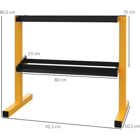 Hantelablage für Kurzhanteln, bis 270 kg, 2 Ablagen, Stahlrahmen, gelb, 92,5 x 50,5 x 80,5 cm (1/5)