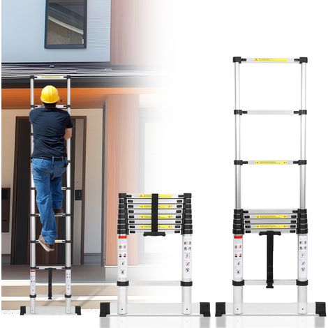 Wolketon Aluminium Teleskopleiter 2,6M, Leiter Ausziehbar mit Stabilisator, Klappleiter, Mehrzweckleiter, Stehleiter, Haushaltsleiter, Außenleiter, 150 kg Belastbarkeit