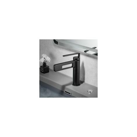 Robinet design noir moderne Mitigeur monotrou en laiton Style contemporain (1/5)
