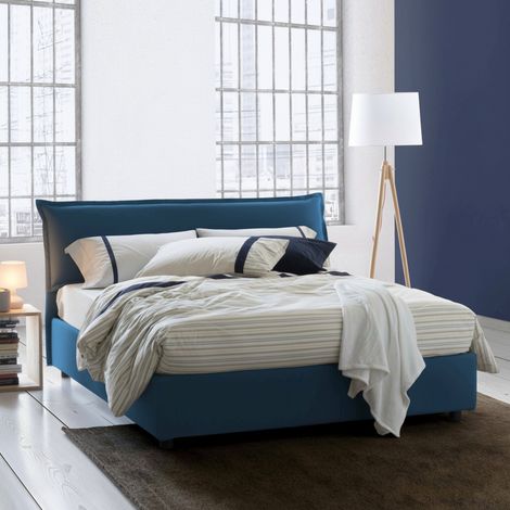 Talamo Italia Doppelbett Cloe, Containerbett mit abnehmbarem Bezug mit gepolstertem Kopfteil und Bettrahmen, 100% Made in Italy, passend für Matratze Cm 160x200, Blau (1/5)