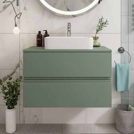 Hudson Reed Urban Satin Green 800mm Wall Hung 2 Drawer Vanity Unit with Worktop - URB806W (1/5)