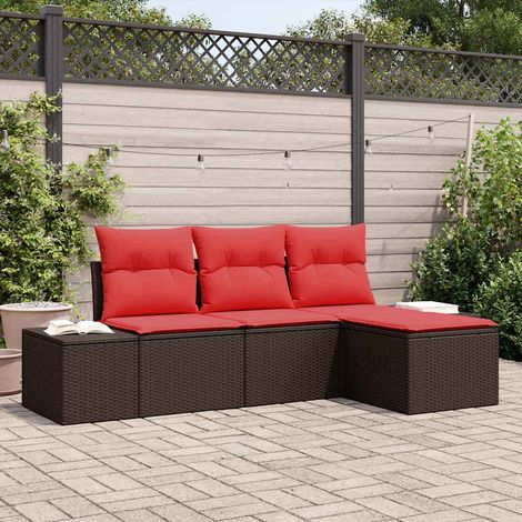 vidaXL Ensemble de Canapés avec coussin 4 pcs Marron Poly Rattan (1/5)