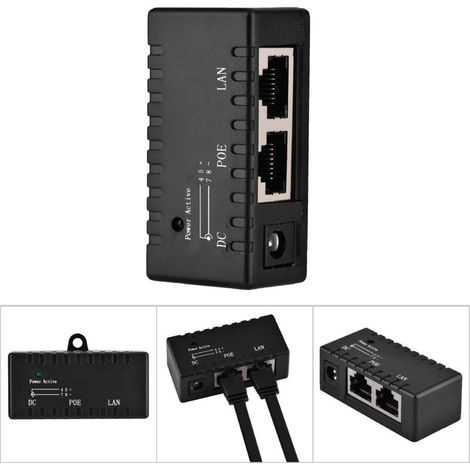 PoE-Injektor-Splitter für LAN-Netzwerke, schwarzer Ethernet-Netzadapter