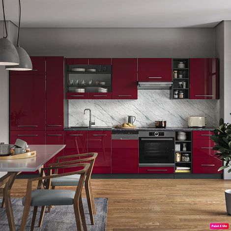Cuisine Fame-Line, Bordeaux haute brillance/anthracite, 355 cm , PT Marbre, Vicco