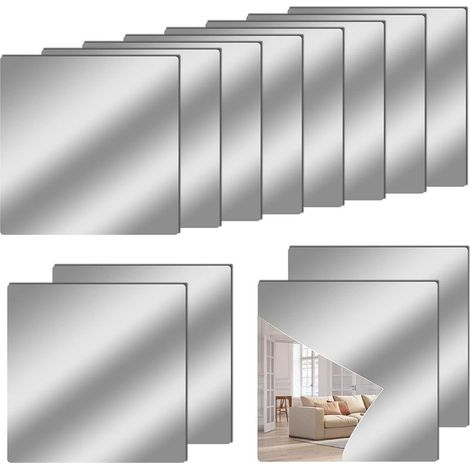 12" x 12" Acrylic Flexible Mirror Sheets, 12 Pack Self-Adhesive Mirror Tiles, Square Cuttable Wall Stickers, Non-Glass, Safety Reflective for DIY Craft Home Wall Decor (1/5)