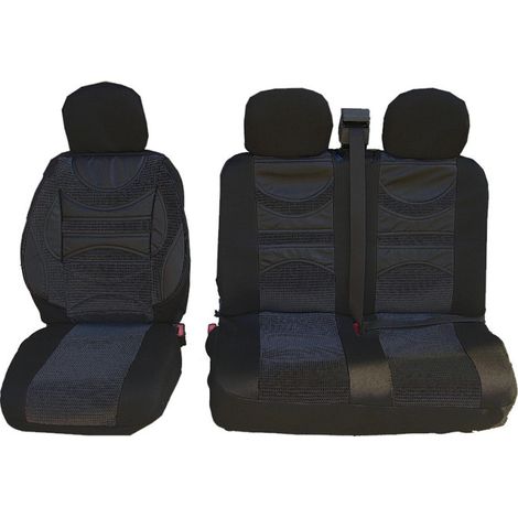 Ensemble 2+1 de housses universelles / sellerie Premium 1 pour fourgon avec soutien lombaire - similicuir et textile - noir