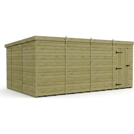 16ft x 10ft Pent Garden Shed Single Door No Windows - Pressure Treated Timber - L488 x W305 x H210 cm - Natural